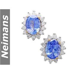 Certified 5.25 ct Tanzanite & Diamond Stud Earrings 14K