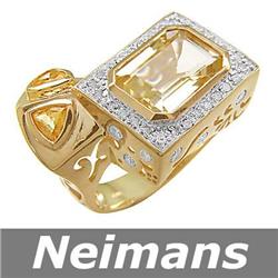 Men's 8.75 ct Gem Citrine & Diamond Gents Ring 14K Gold