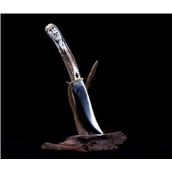 Jed Miller Antler Tine Inlaid Turquoise Knife