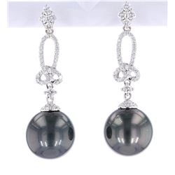 Scarce Black Tahitian Pearl Diamond 14K Earrings