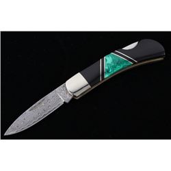 Damascus Malachite & Jet Custom Knife