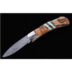Spalted Beech Wood & Turquoise Damascus Knife