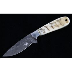 M.T. Knives Rams Horn & Damascus Drop Point Knife