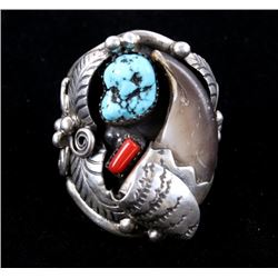 Navajo Begay Sterling Bear Claw & Multi Stone Ring
