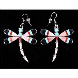 Zuni Mosaic Inlay Multi Stone Sterling Earrings
