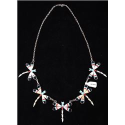 0Zuni Mosaic Inlay Multi Stone Sterling Necklace