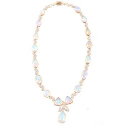 53.50 cts. Jelly Opal & Diamond 14K Necklace