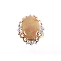 Rare Ethiopian Opal & Diamond 14K Gold Ring