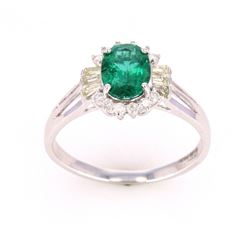 EXCELLENT Emerald & Diamond 18K Gold Ring