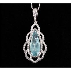 Aquamarine & 14K Diamond Pendant Necklace