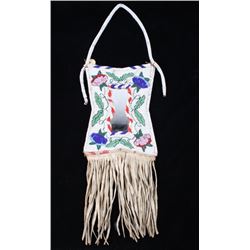 Crow Fully Beaded Mirror Flat Bag 19th Century