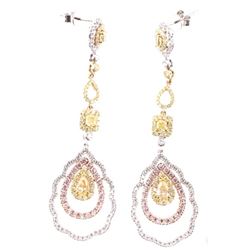 Fancy Yellow, Pink Diamond & VS2 Diamond Earrings