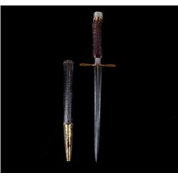 19th Century Stag Horn Rondel Dagger & Sheath