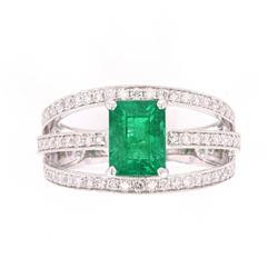 Green Emerald & Diamond Graceful Set Platinum Ring