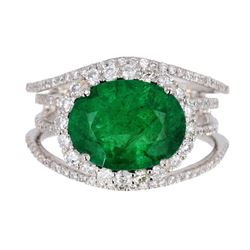 EXCELLENT Emerald & Diamond Platinum Ring