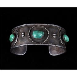 Navajo Old Pawn Silver Ajax Turquoise Bracelet