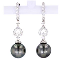 Scarce Black Tahitian Pearl Diamond Earrings