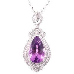 RARE Kunzite & Diamond 14K Necklace Pendant