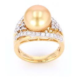 Golden South Sea Pearl 14K Diamond Ring