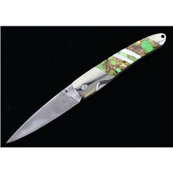 Rare Turquoise Abalone & MOP Bronze Custom Knife