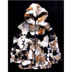 Patchwork Mixed Fur Coat with Fur-Lined Hood