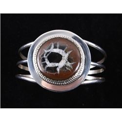 Navajo Black & White Septarian Sterling Bracelet