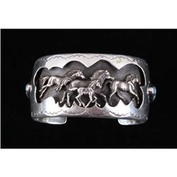 Navajo Sterling Turquoise Shadowbox Horse Bracelet