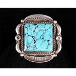 Navajo Sterling Silver Signed No. 8 Turquoise Ring