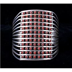 Zuni Signed Petite Point Coral & Silver Cuff