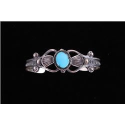 Navajo Billah Tufa Cast Kingman Turquoise Bracelet