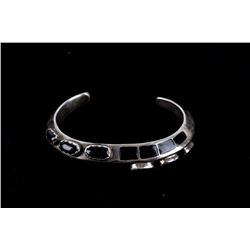 Navajo Sterling Onyx Cabochon & Inlaid Bracelet