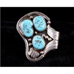 Navajo Signed Sterling & Turquoise Large Ring