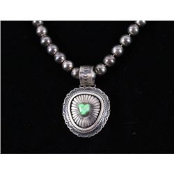 Navajo Sterling Silver Turquoise Pendant Necklace