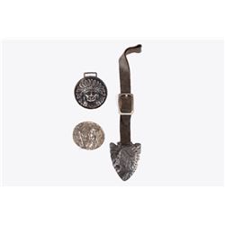 Sterling Silver Indian Head Watch FOB & Pin c 1920