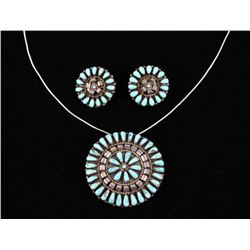 Navajo Turquoise Petite Point Necklace & Earrings