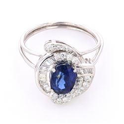 Vintage Estate Blue Sapphire & Diamond PT950 Ring