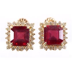 Natural 10.72 cts. Ruby & Diamond Stud Earrings