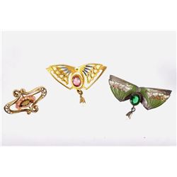 1890's Victorian Seed Pearl Bat & Flower Brooches