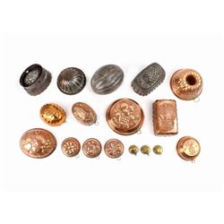 Collection of 17 Copper & Tin Assorted Cake Molds
