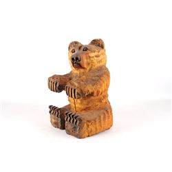 Montana Hand Carved Wooden Sitting Bear Statue