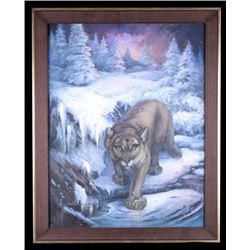 Original Carol Newbury Winter Cougar Oil Painting