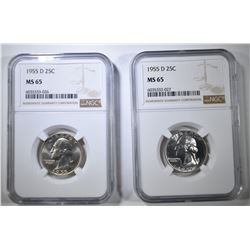 2-1955-D WASHINGTON QUARTERS NGC MS-65