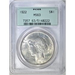 1922 PEACE DOLLAR PCGS MS-63