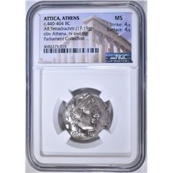 440-404 BC ATHENIAN OWL, AR TETRADRACHM NGC MS 4/4