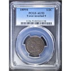 1809/6 HALF CENT PCGS AU-53 9 OVER INVERTED 9