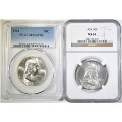 2 GRADED FRANKLIN HALF DOLLARS: