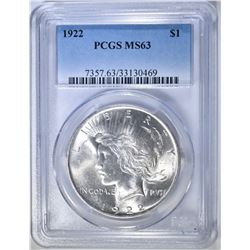 1922 PEACE DOLLAR PCGS MS-63