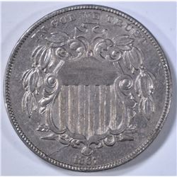 1867 RAYS SHIELD NICKEL AU/BU