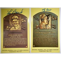 YOGI BERRA & LOU BROCK SIGNED HOF POSTCARDS