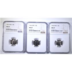 1965, 66 & 67 SMS ROOSEVELT DIMES, NGC MS-67